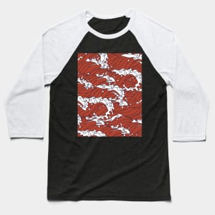 Seamless Oriental Red Sea Pattern Baseball T-Shirt